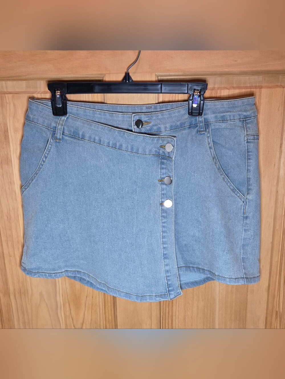 Womens Denim Wrap Skort High Waisted Asymmetrical Button Front Mini Skirt XL